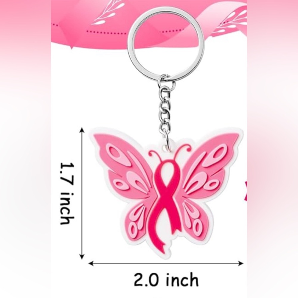 Pink Butterfly Ribbon Keychain - Breast Cancer Awareness - Picture 1 of 2